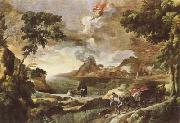 DUGHET, Gaspard Landscape with St Augustine and the Mystery of the Trinity (mk08) oil on canvas